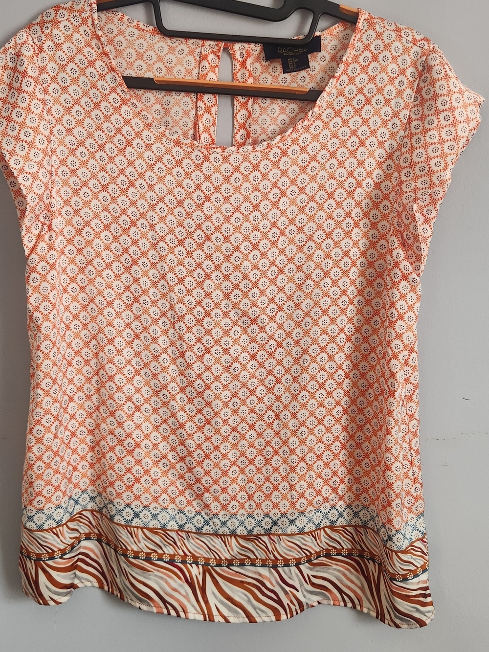 RACHEL Rachel Roy Peach and White Patterned Cap Sleeve Top